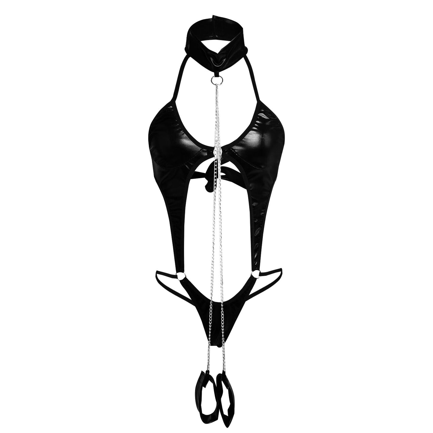 Lencería Erótica Traje De Juego De Pulsera De Charol Negro De Mujer Sexy