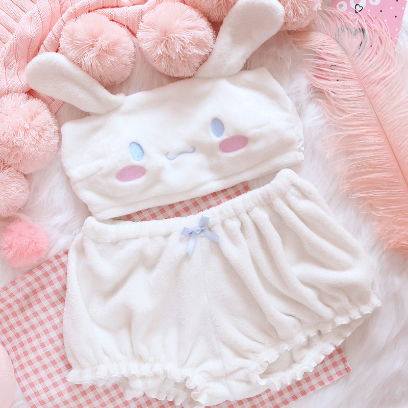 Cute plush tube top bra set