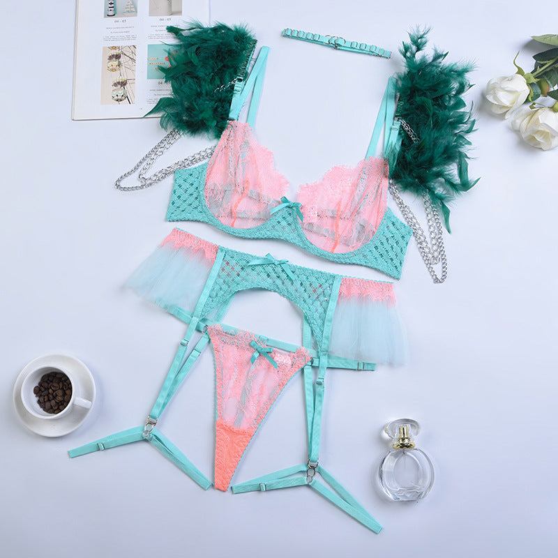 Feather Women's Lace Eyelash Patchwork Set