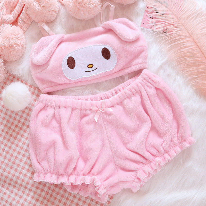 Cute plush tube top bra set