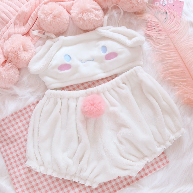 Cute plush tube top bra set