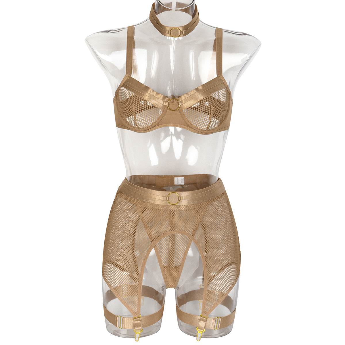 Women's Mesh Stitching Four-piece Underwear With Halterneck Girdle