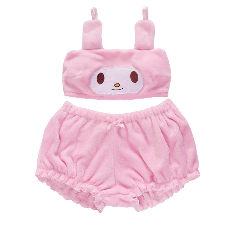 Cute plush tube top bra set