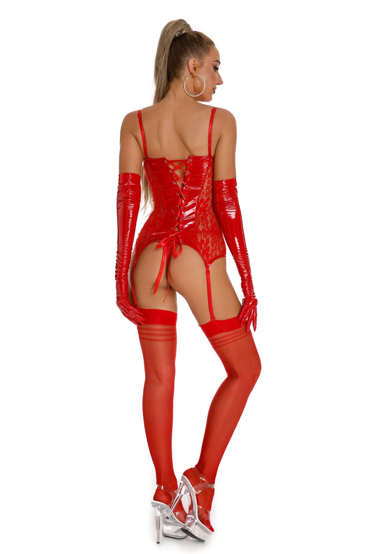 Bright And Shiny Lace Patent Leather Nightclub Tights