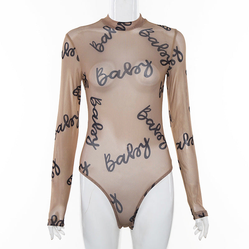 Women's Personalized Mesh Long-sleeved Bodysuit