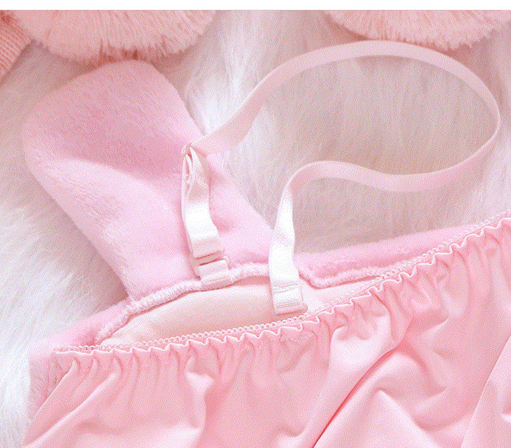 Cute plush tube top bra set